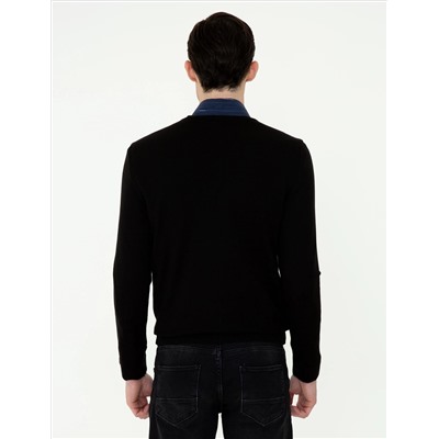 Black Slim Fit v -neck Основной вязаный свитер