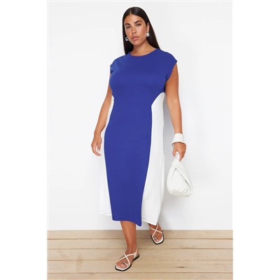 Saks -Ekru Color Block Midi Brind Kinting Big Size Платье TBBSS24AH00143