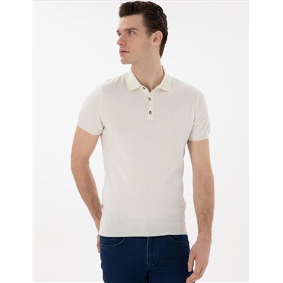 Кнопка Ecru Slim Fit с Polo Yaka Knitwear T -Fork