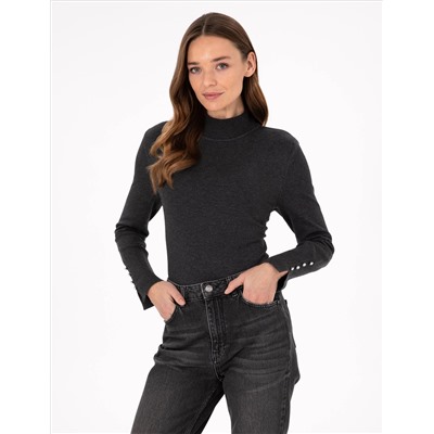 Anthracit Slim Fit Half Fisherman Basic Sweater