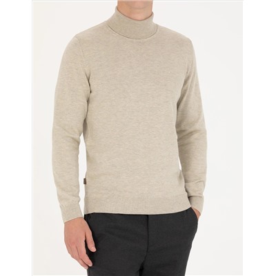 Песчанный меландж Slim Fit Fisherman воротник базовый трикотажный свитер