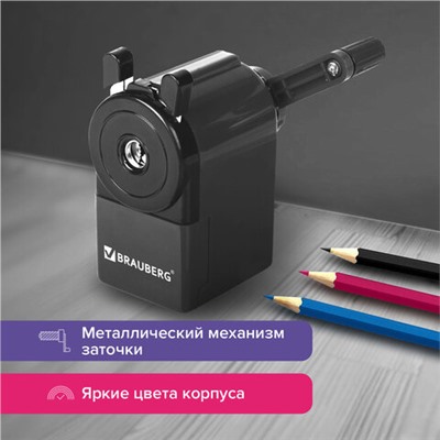 Точилка механическая BRAUBERG "JET", металлический механизм, корпус черный, 229566