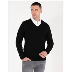 Black Slim Fit v -neck Основной вязаный свитер