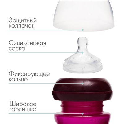 Бутылочка для кормления M&B Natural, широкое горло Ø50 мм, от 6 мес., 150 мл., розовый
