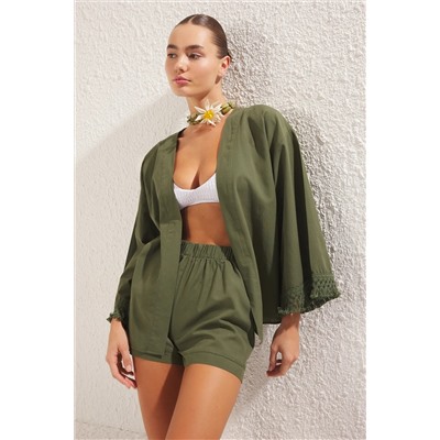 Khaki Plaining 100 %хлопковые кисточки Kimono Short Beach Tool TBESS25AU00017