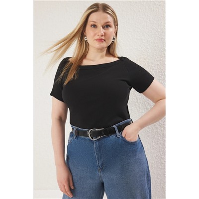 Черный оборудованный воротник Wick CashCorse вязание Big Size Blouse TBBSS25AF00047