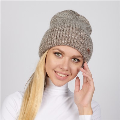 Шапка Женская Flioraj Коричневая с люрексом и отворотом 3104FJ кофе