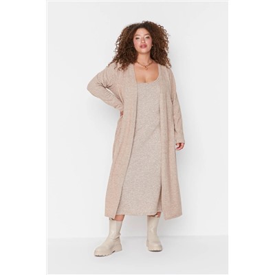 Beige Yumoş Cardigan-Elbise вязание 2 куска большого размера платье tbbaw23ah00004