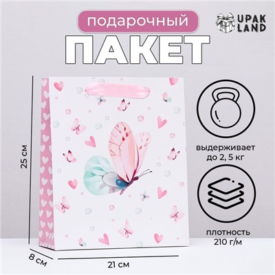 Пакет ламинированный вертикальный "Пастельные бабочки", 21 х 25 х 8 см