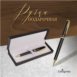 Ручка подарочная шариковая Calligrata, в кожзам футляре, поворотная Черная с золотом