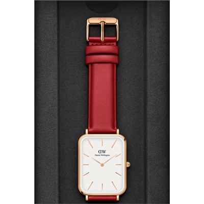Reloj de piel Pressed Suffolk - 29 x 36,5 mm - Rojo y rosa dorado