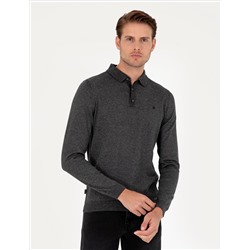 Anthracit Melanj Slim Fit Polo воротниц Основной вязаный свитер