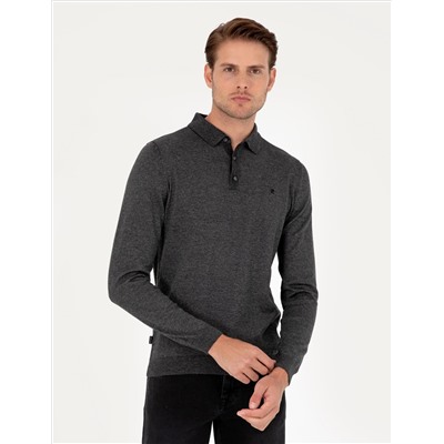 Anthracit Melanj Slim Fit Polo воротниц Основной вязаный свитер