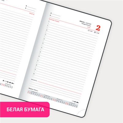 Ежедневник датированный 2025, А5, 138x213 мм, BRAUBERG "Control", под кожу, держатель для ручки, красный, 115848