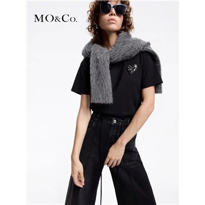 Футболка MO&C*O с гламурным сердечком из страз 🥰   Материал: 100% хлопок