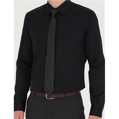 Black Slim Fit Basic рубашка с длинным рукавом