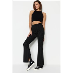 Black Smart Slit Flare/Испанская PaCa High Lumbar полосатые вязаные брюки Twoss23pl00126