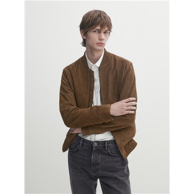 Chaqueta bomber piel ante bolsillos