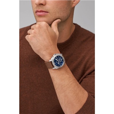 Reloj de cuarzo de piel Privateer - Cronógrafo - Marrón y plateado