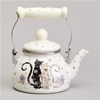 ЧАЙНИК AGNESS ЭМАЛИРОВАННЫЙ СО СЪЕМНЫМ ФИЛЬТРОМ ИЗ НЖС СЕРИЯ "LAVANDER CATS", 0,85 Л