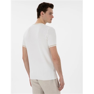 Ekru Slim Fit Bike Yaka Triko T -For