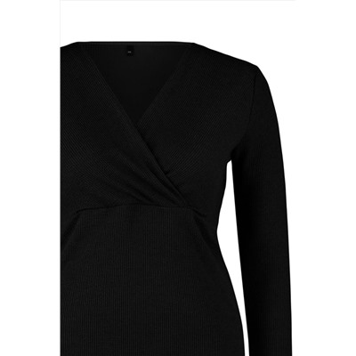 Black Cruve V -yaka Bürümcük вязание Blought Blouse TBBAW24AF00031