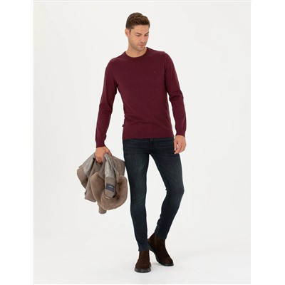 Bordeaux Slim Fit Bicycle Neck Basic Knitwear Казах