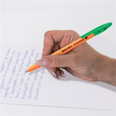 Ручка шариковая BRAUBERG "ULTRA ORANGE", ЗЕЛЕНАЯ, узел 0,7 мм, чернила ГЕРМАНИЯ, наконечник ШВЕЙЦАРИЯ, 143565