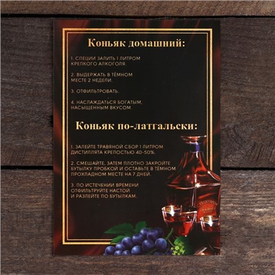 Подарочный набор для приготовления коньяка «Крепкому духом»: набор трав и специй 2 шт. х 20 г, 2 штофа по 500 мл., инструкция