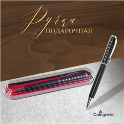Ручка шариковая, подарочная, в пластиковом футляре, поворотная, "Бизнес", чёрная с серебристыми вставками