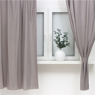 Шторы для кухни Этель ECO, серые, 130 +/-6×180 см - 2 шт., подхваты - 2 шт., 70% хл, 30% лён, 1