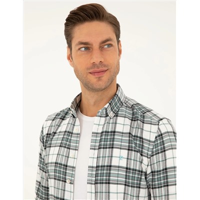 Вода зеленый экозе Slim Fit рубашка с длинным рукавом