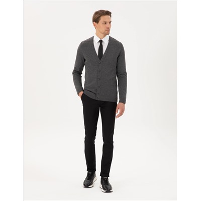 Серый меландж Slim Fit Basic кнопка Knitwear Cardigan