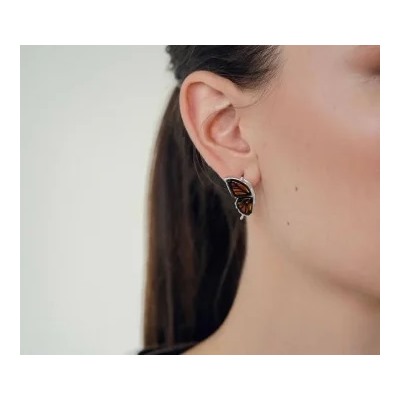 Серебряные серьги с янтарём E9153RO