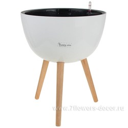 Кашпо PLANTA VITA "Round Silk white WL" с автополивом (пластик), D41xH51 см