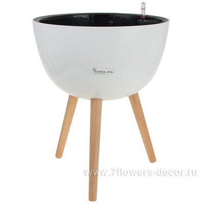 Кашпо PLANTA VITA "Round Silk white WL" с автополивом (пластик), D41xH51 см