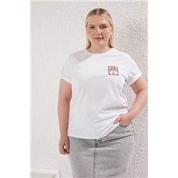 White Basic Fit Embroidery 100 %Большой размер вязаная футболка TBBSS25BF00058