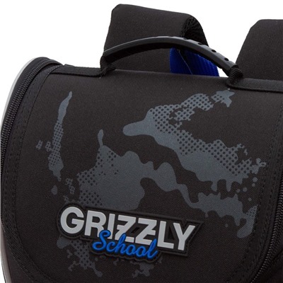 Ранец школьный Стандарт, 33 х 25 х 13 см, Grizzly, + мешок для обуви, чёрный