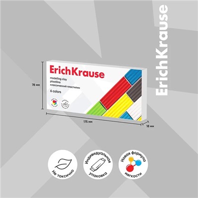 Пластилин 6 цветов, 96 г, ErichKrause Basic, в картонной упаковке