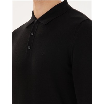 Black Slim Fit Polo yaka Basic Knitwear Kazakh