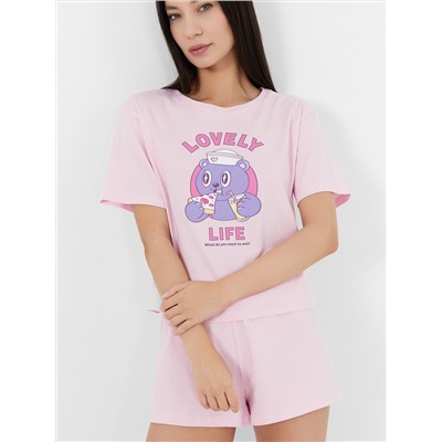 Комплект женский домашний лиловый с принтом и надписью "Lovely life"