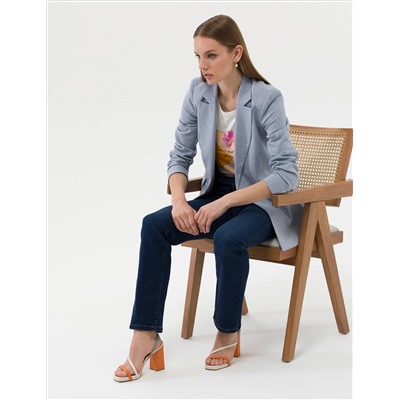 Blue Linen Lixed Cruve Jacket
