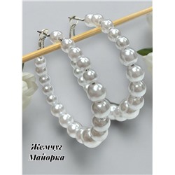Серьги жемчужные кольцами С12 цвет серебро