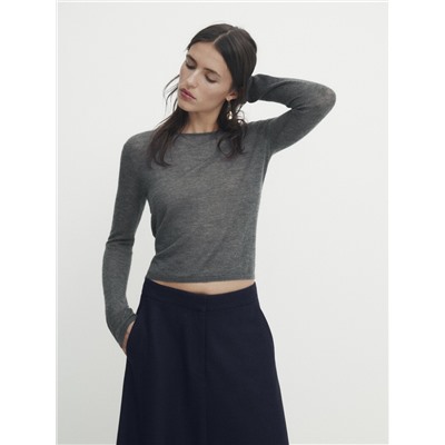 Falda midi vuelo mezcla lana azul marino