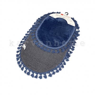 Набор ковриков для ванной Карвен BUKET SACAKLI OVAL/софт жаккард с бахрамой  KV 417 indigo/индиго.