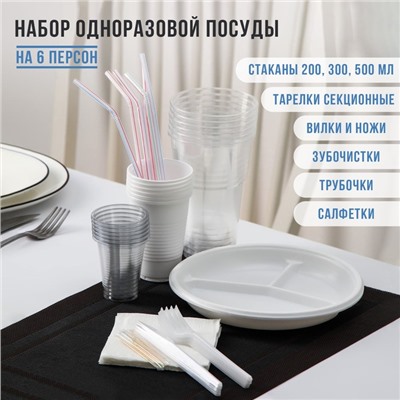 Набор пластиковой одноразовой посуды на 6 персон Не ЗАБЫЛИ! «Биг-Пак №2», белый