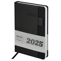 Ежедневник датированный 2025, А5, 138х213 мм, BRAUBERG "Pocket", под кожу, карман, держатель для ручки, черный, 115906