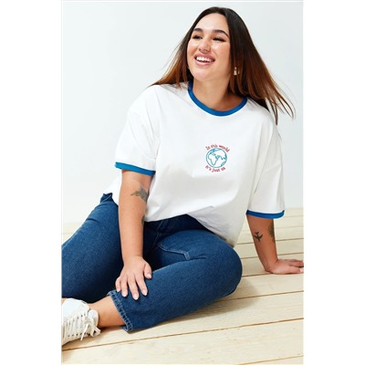 Ekru Unisex Oversiz Casual 100 %хлопковая пара вязание футболка TBBSS24BF00033