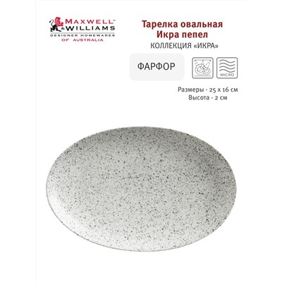 Блюдо, 25х16 см, фарфор P, светло-серое, в крапинку, Caviar Spekle, 56539