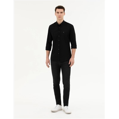 Black Slim Fit рубашка с длинным рукавом
